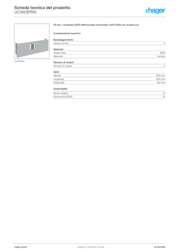 Immagine Hager Scheda tecnica del prodotto UC483PRN | Hager Italia