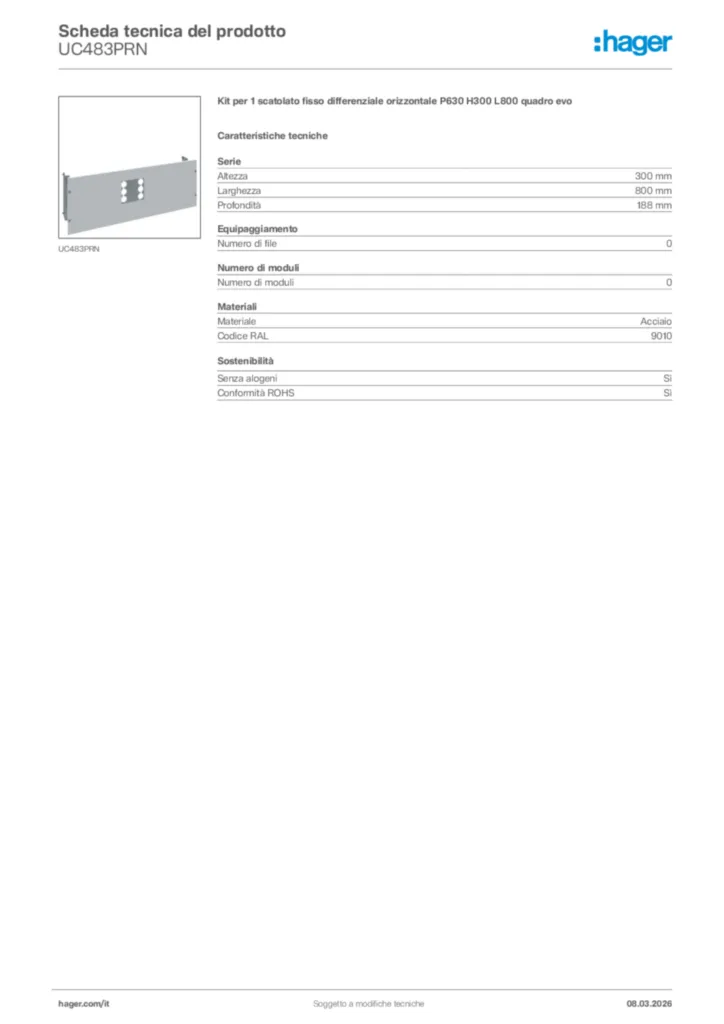 Immagine Hager Scheda tecnica del prodotto UC483PRN | Hager Italia