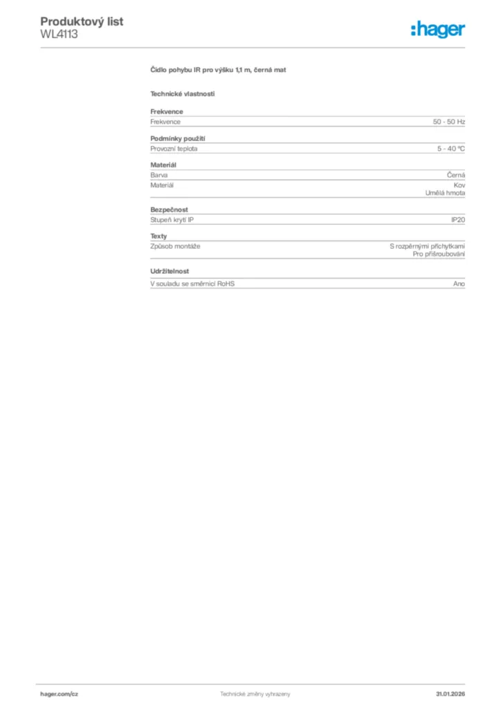 Obrázek Hager Product data sheet WL4113 | Hager