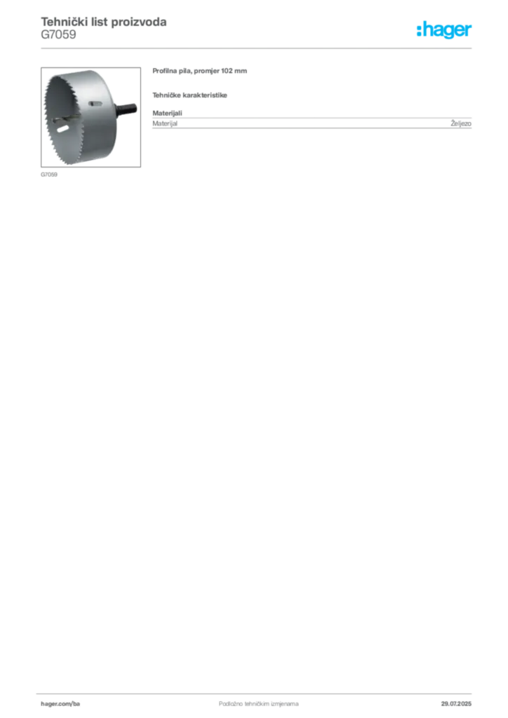 Slika Hager Product data sheet G7059  | Hager