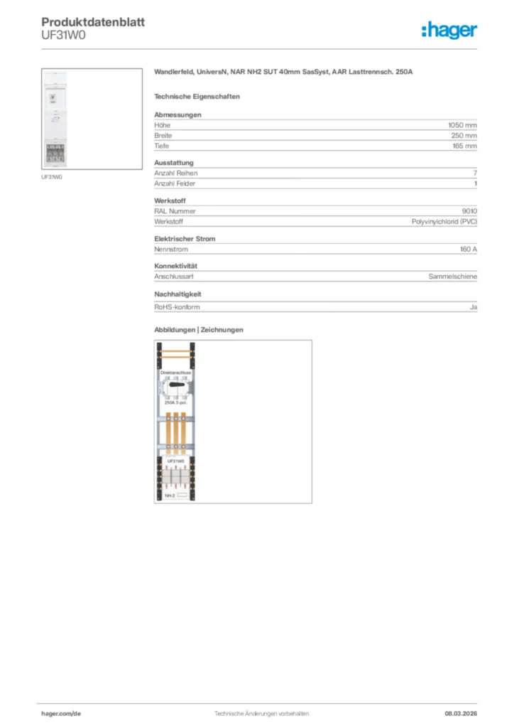 Bild Hager Produktdatenblatt UF31W0 | Hager Deutschland