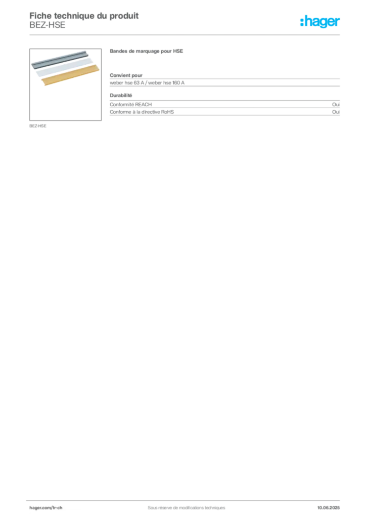 Image Hager Fiche technique du produit BEZ-HSE | Hager Suisse