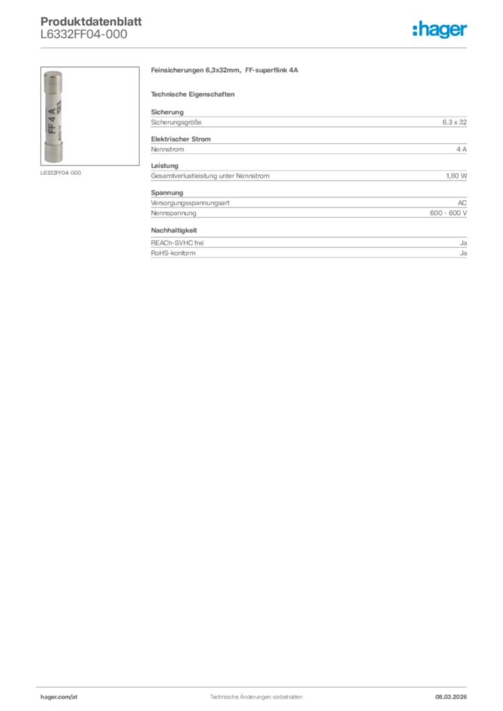 Bild Hager Produktdatenblatt L6332FF04-000 | Hager Deutschland