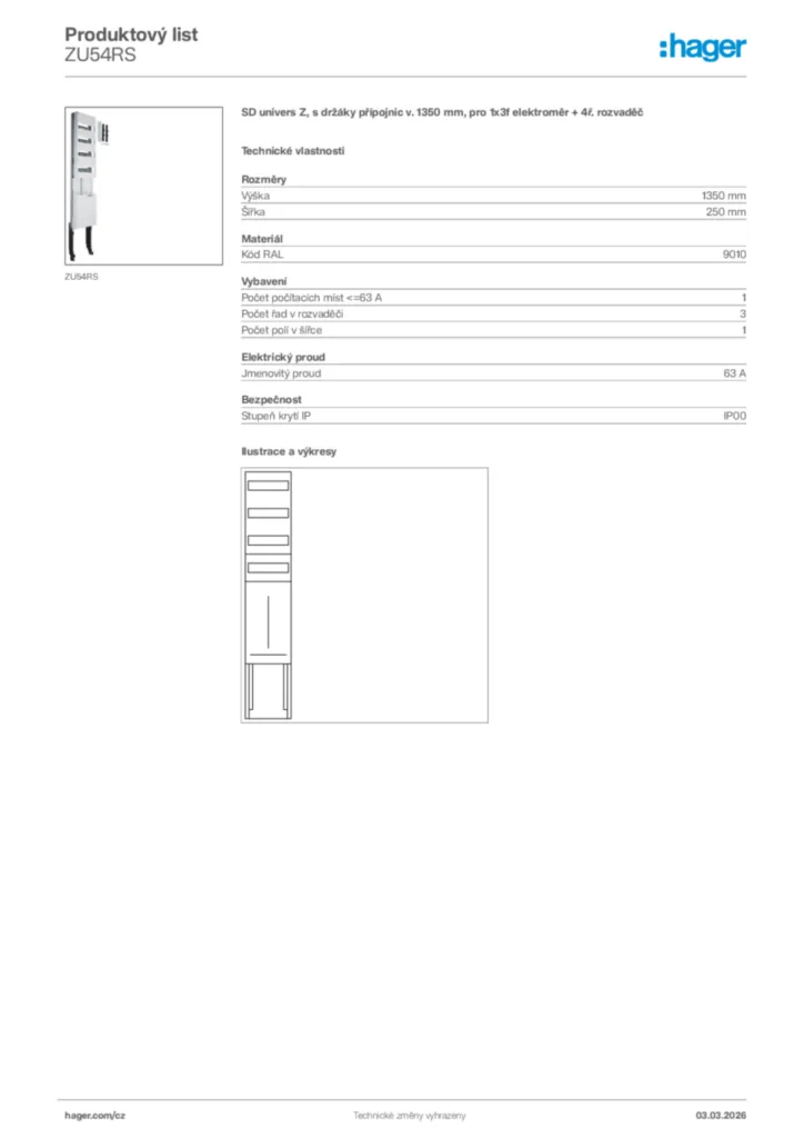 Obrázek Hager Product data sheet ZU54RS | Hager