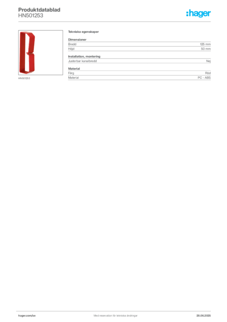 Bild Hager Produktdatablad HN501253 | Hager Sverige