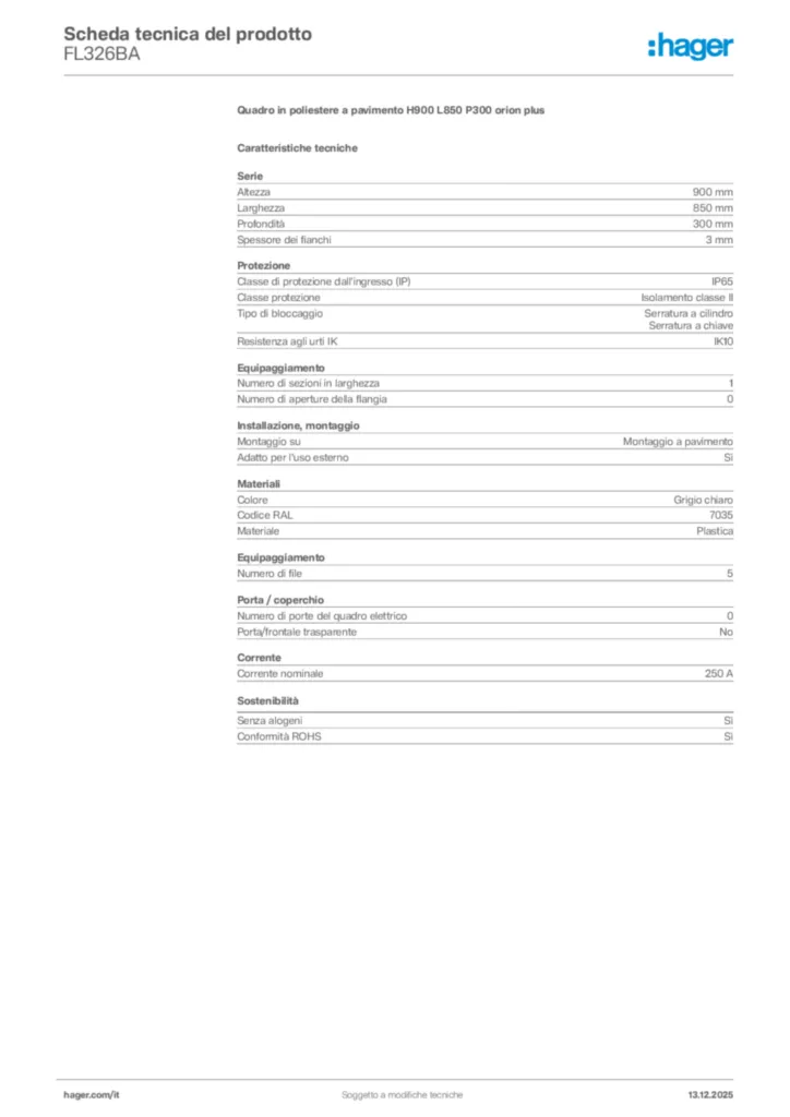 Immagine Hager Scheda tecnica del prodotto FL326BA | Hager Italia