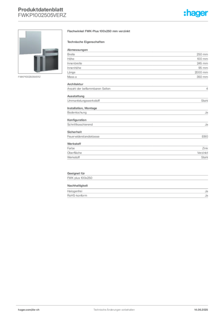 Bild Hager Produktdatenblatt FWKP1002505VERZ | Hager Schweiz