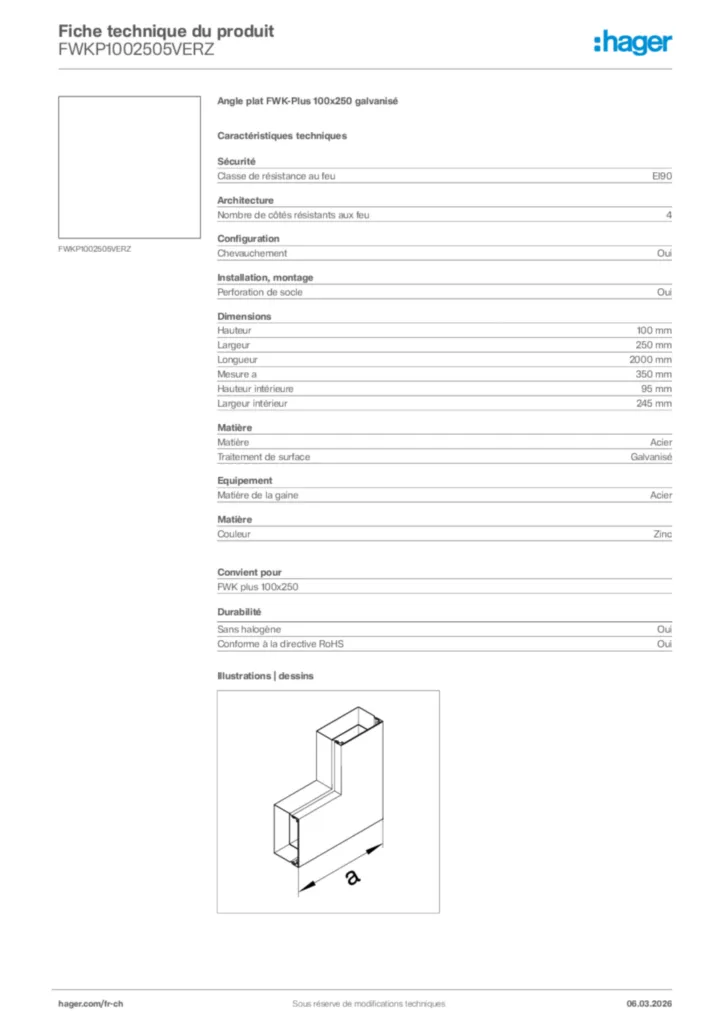 Image Hager Fiche technique du produit FWKP1002505VERZ | Hager Suisse
