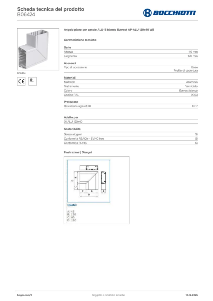 Immagine Bocchiotti Scheda tecnica del prodotto B06424 | Hager Italia
