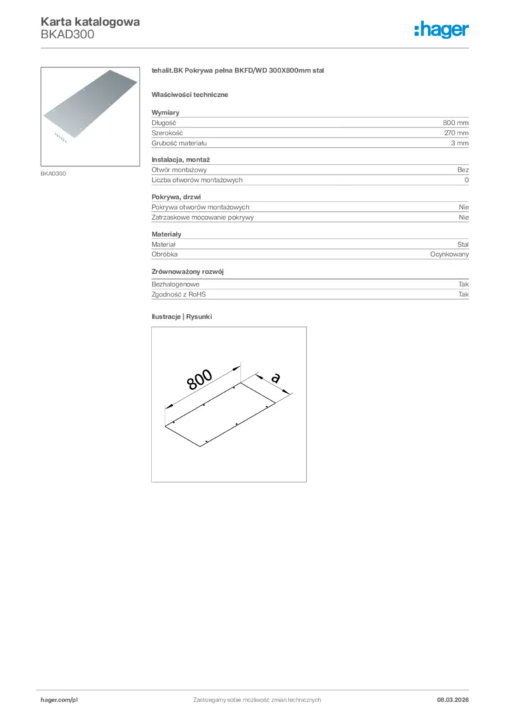 Zdjęcie Hager Karta katalogowa BKAD300 | Hager Polska