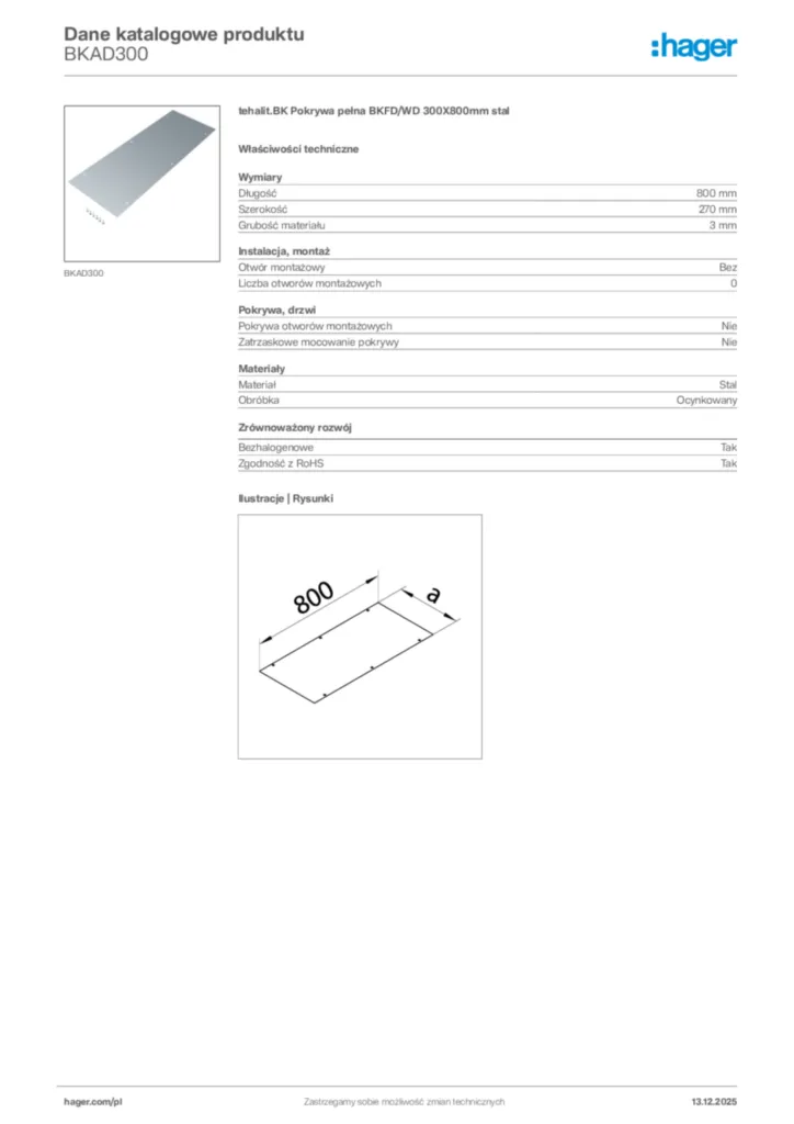 Zdjęcie Hager Karta katalogowa BKAD300 | Hager Polska
