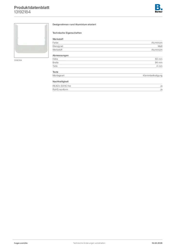 Bild Berker Produktdatenblatt 13192184 | Hager Deutschland