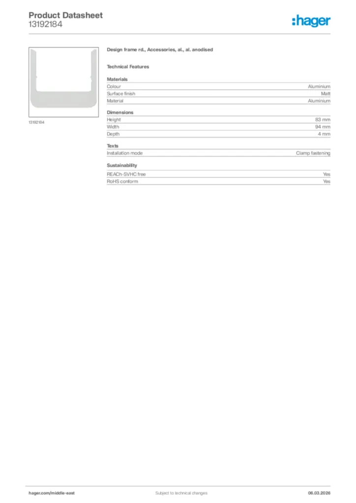 Image Hager Product data sheet 13192184  | Hager