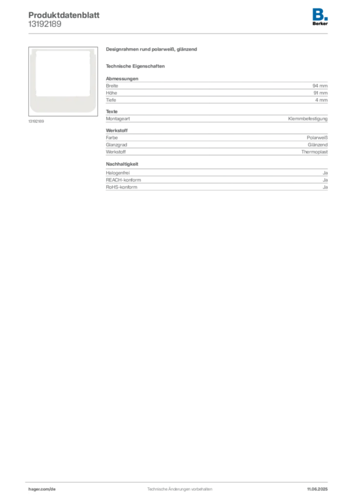Bild Berker Produktdatenblatt 13192189 | Hager Deutschland