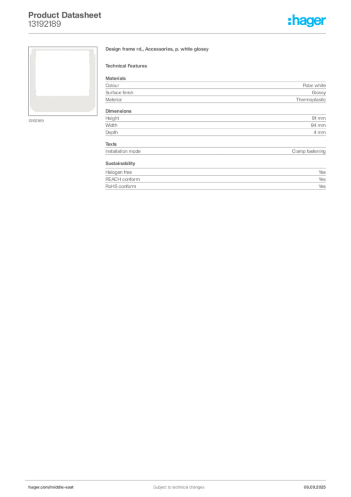 Image Hager Product data sheet 13192189  | Hager