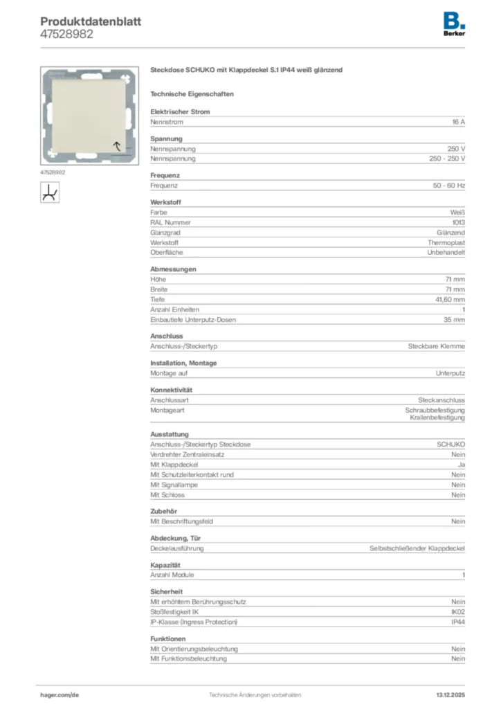 Bild Berker Produktdatenblatt 47528982 | Hager Deutschland