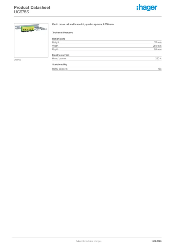 Image Hager Product data sheet UC975S  | Hager Africa