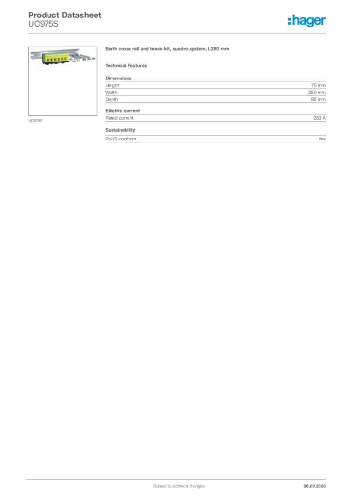 Image Hager Product data sheet UC975S  | Hager Africa
