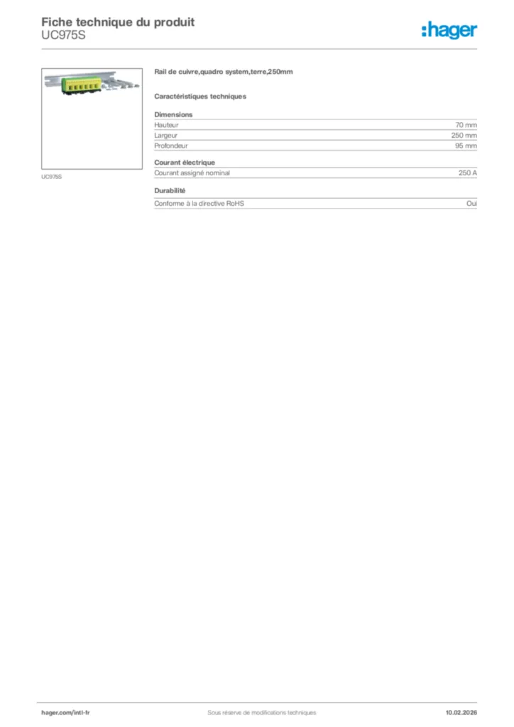 Image Hager Fiche technique du produit UC975S | Hager Afrique