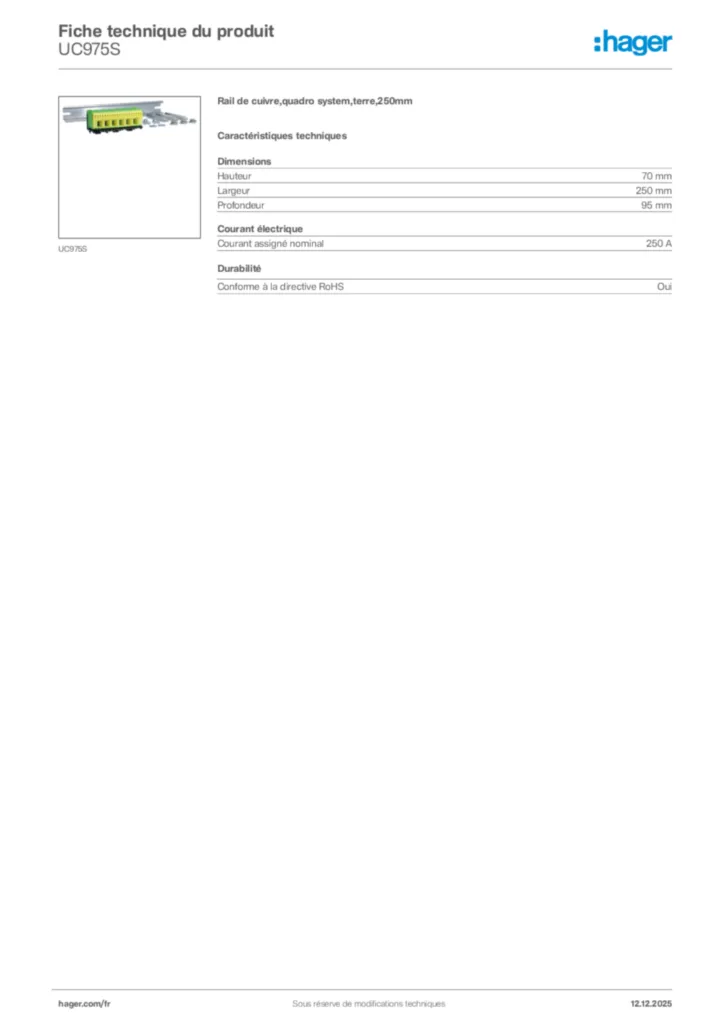 Image Hager Fiche technique du produit UC975S | Hager France
