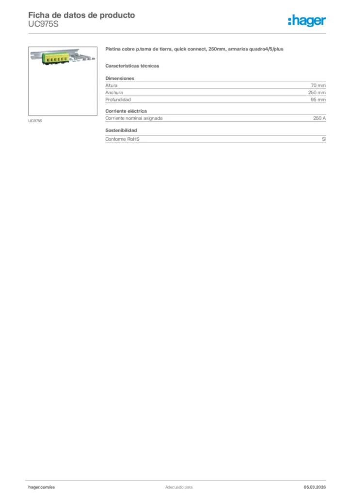 Imagen Hager Ficha de datos de producto UC975S | Hager España