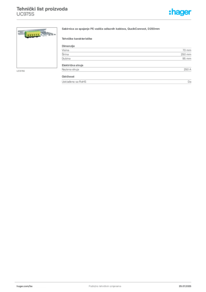 Slika Hager Product data sheet UC975S  | Hager
