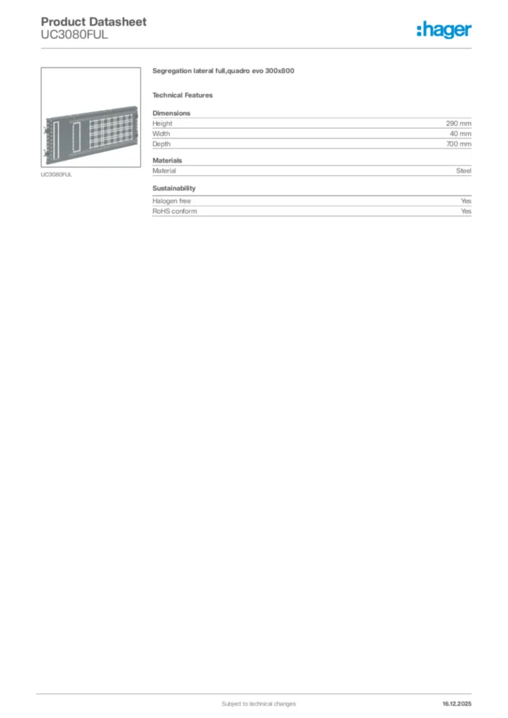 Image Hager Product data sheet UC3080FUL  | Hager Africa