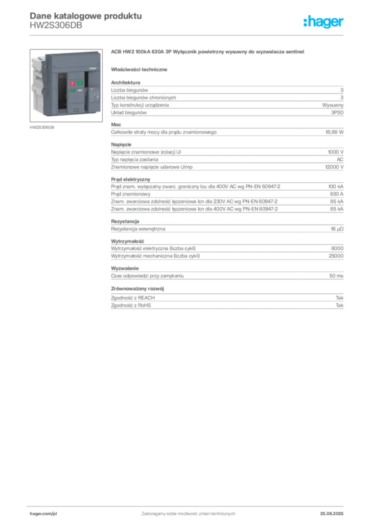 Zdjęcie Hager Karta katalogowa HW2S306DB | Hager Polska
