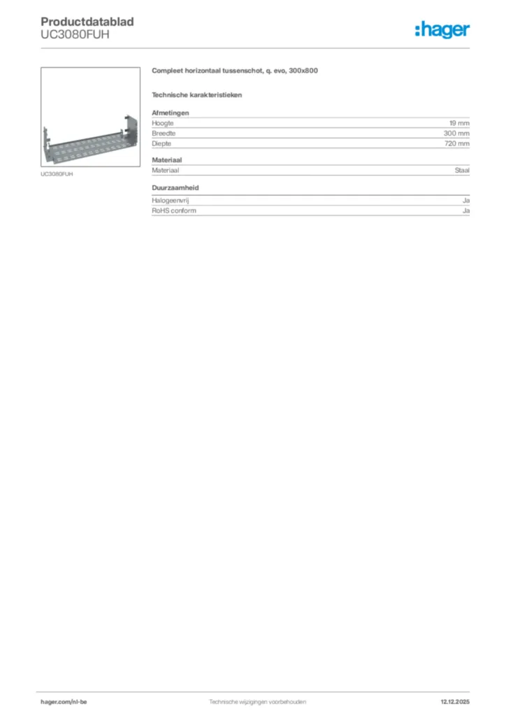 Afbeelding Hager Productdatablad UC3080FUH | Hager Belgium