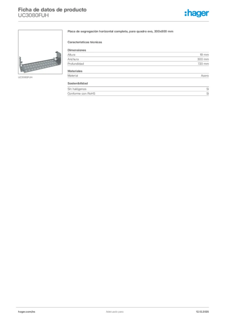 Imagen Hager Ficha de datos de producto UC3080FUH | Hager España