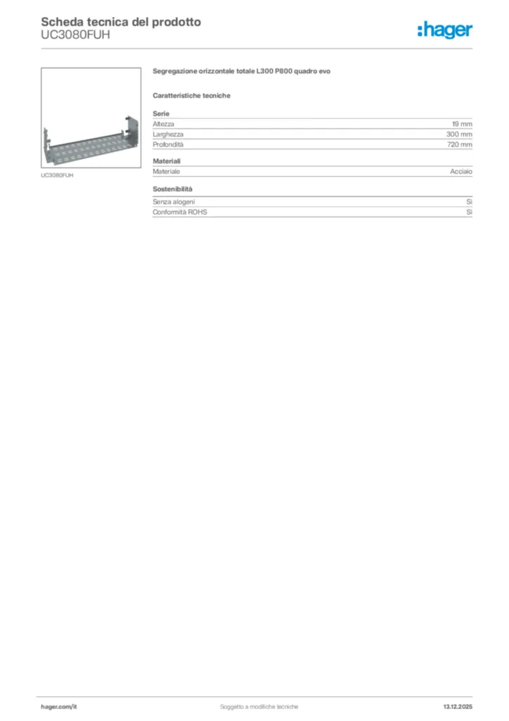 Immagine Hager Scheda tecnica del prodotto UC3080FUH | Hager Italia