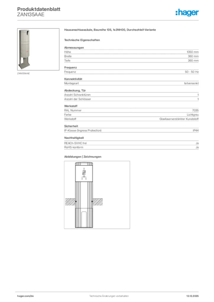 Bild Hager Produktdatenblatt ZAN135AAE | Hager Deutschland