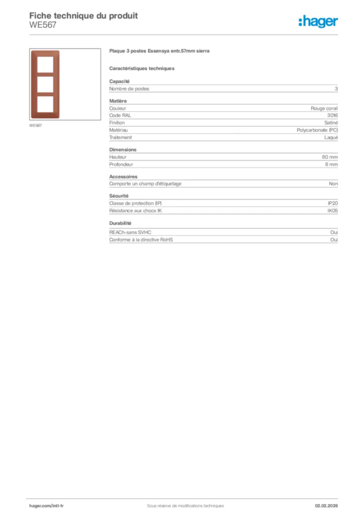 Image Hager Fiche technique du produit WE567 | Hager Afrique
