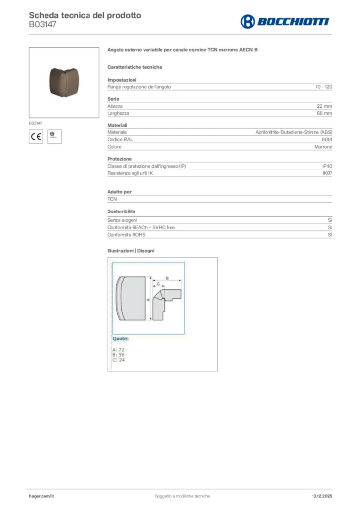 Immagine Bocchiotti Scheda tecnica del prodotto B03147 | Hager Italia