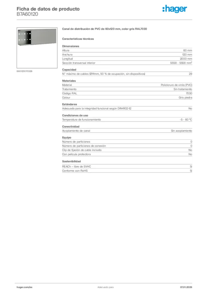 Imagen Hager Ficha de datos de producto B7A60120 | Hager España