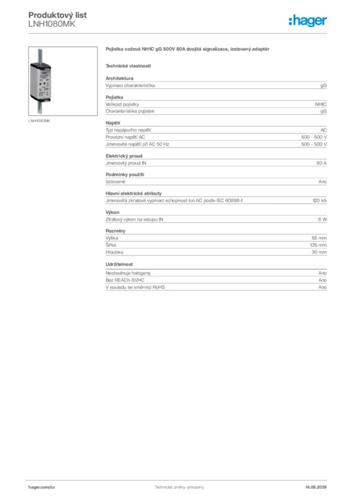 Obrázek Hager Generováno - Datový list produktu LNH1080MK | Hager