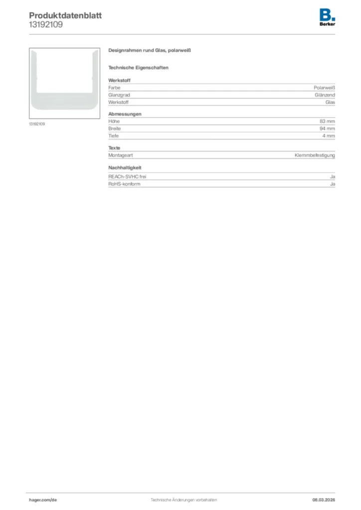 Bild Berker Produktdatenblatt 13192109 | Hager Deutschland