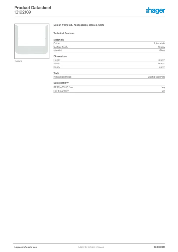 Image Hager Product data sheet 13192109  | Hager