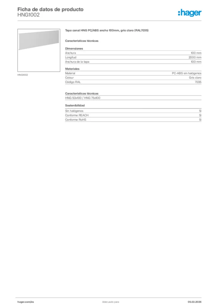 Imagen Hager Ficha de datos de producto HNG1002 | Hager España