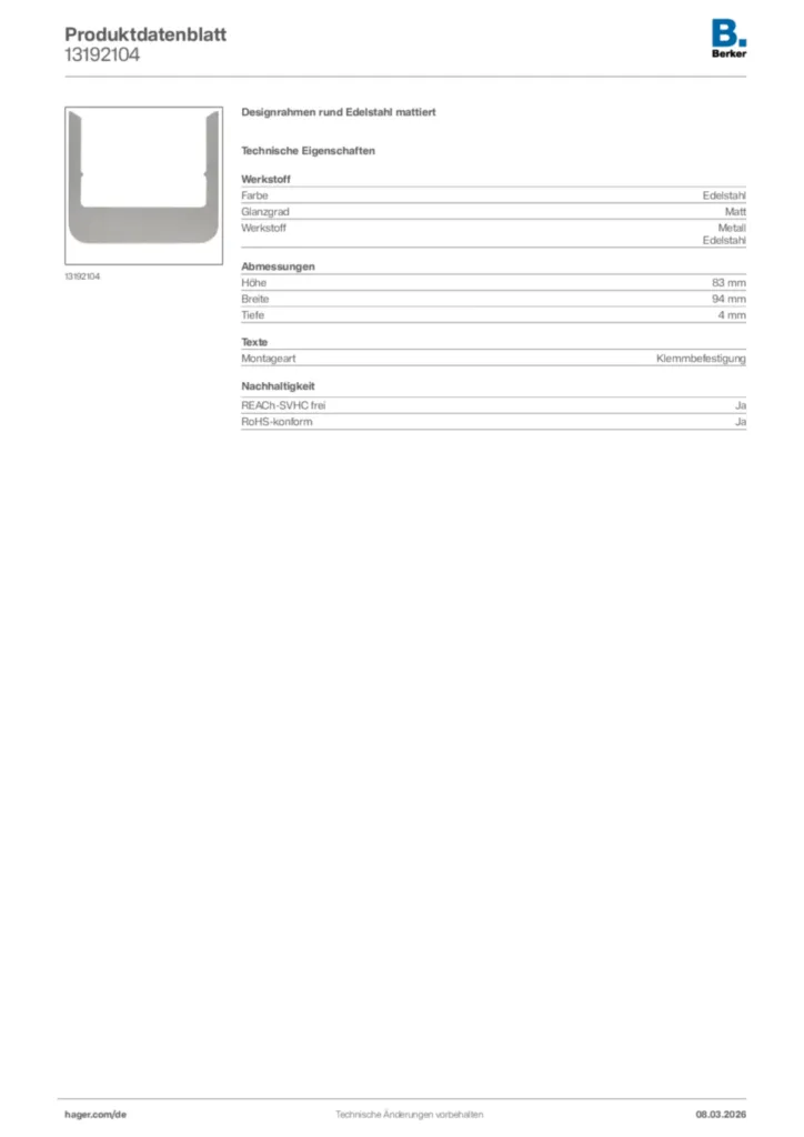 Bild Berker Produktdatenblatt 13192104 | Hager Deutschland