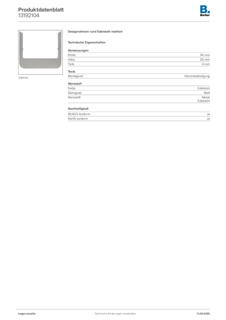 Bild Berker Produktdatenblatt 13192104 | Hager Deutschland