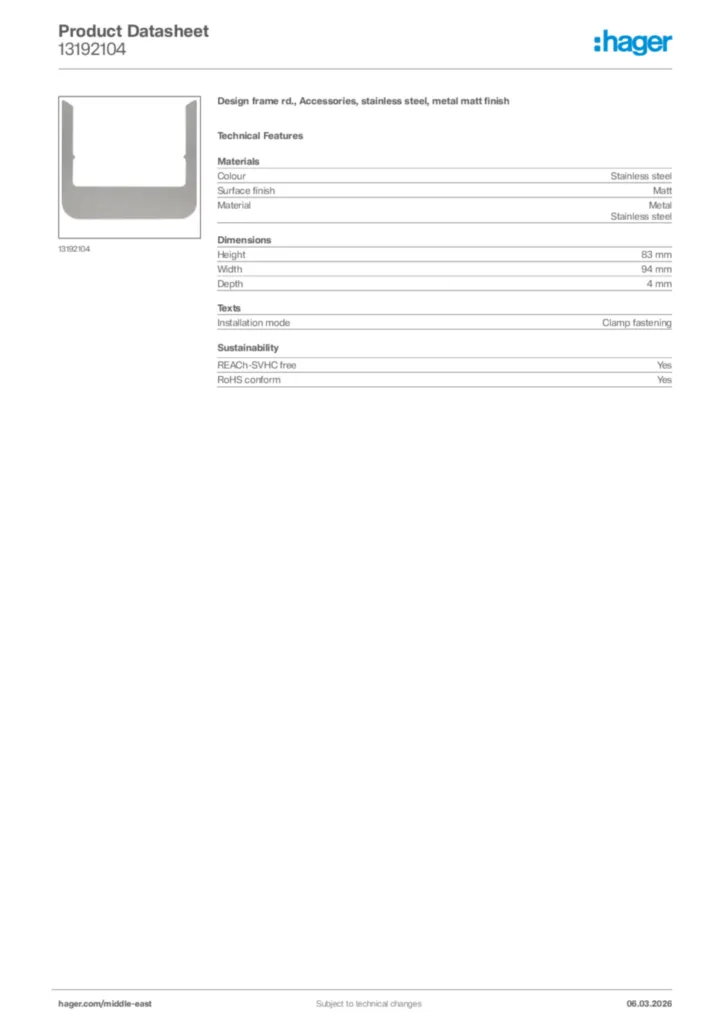 Image Hager Product data sheet 13192104  | Hager