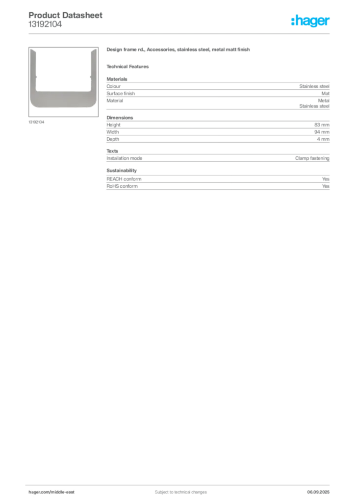 Image Hager Product data sheet 13192104  | Hager