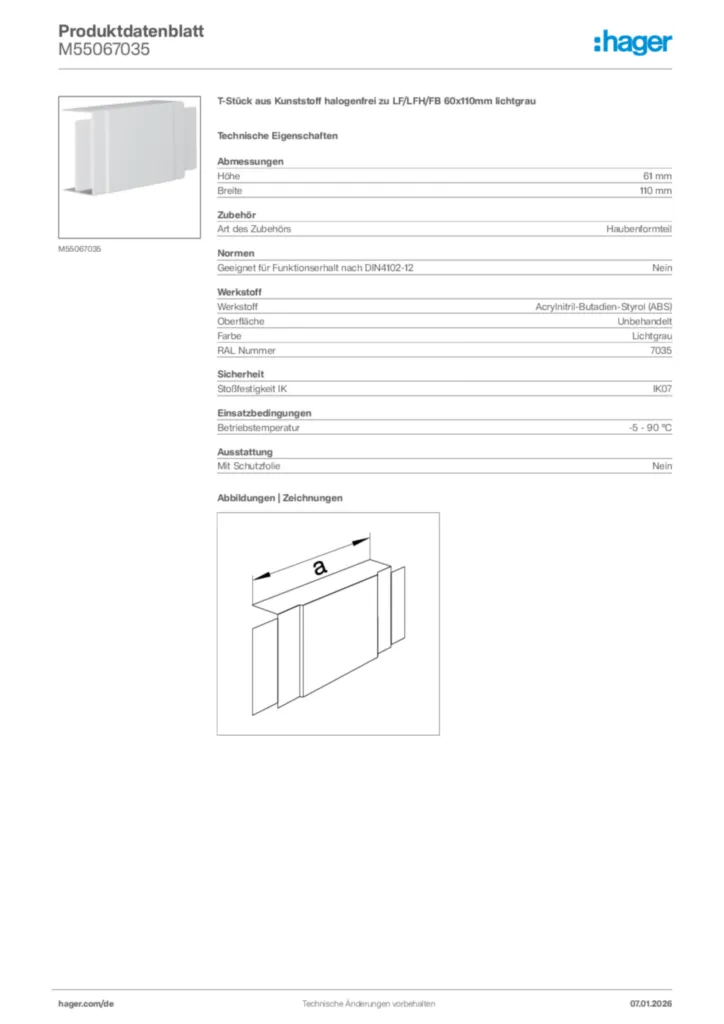 Bild Hager Produktdatenblatt M55067035 | Hager Deutschland