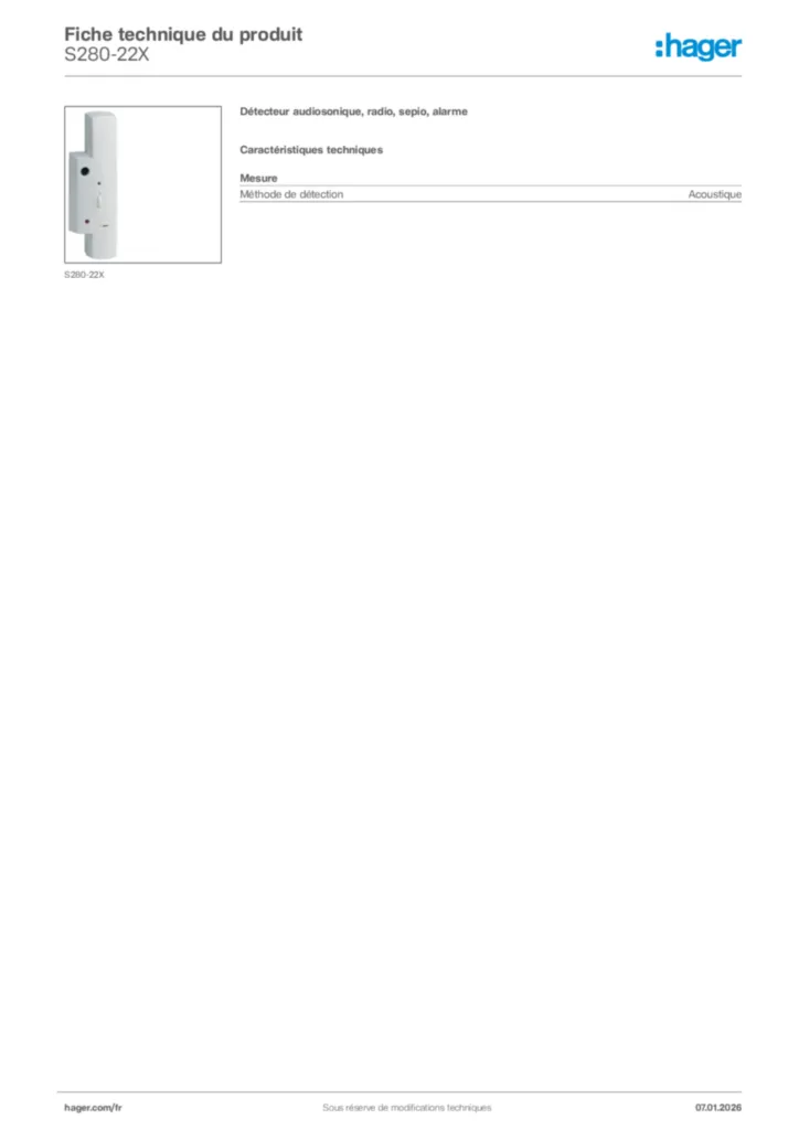 Image Hager Fiche technique du produit S280-22X | Hager France