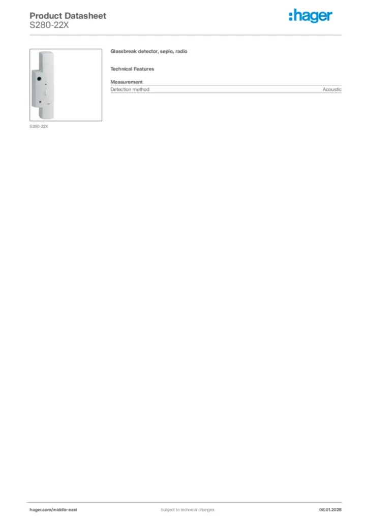 Image Hager Product data sheet S280-22X  | Hager