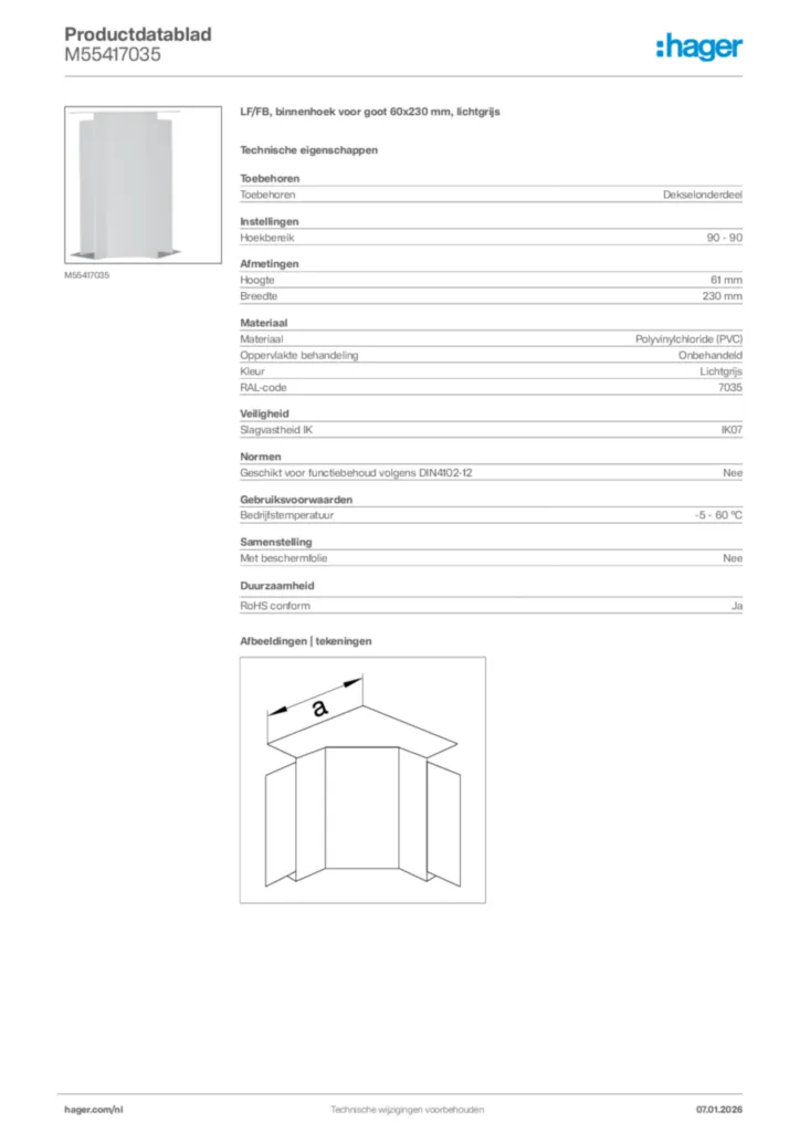 Afbeelding Hager Productdatablad M55417035 | Hager Nederland