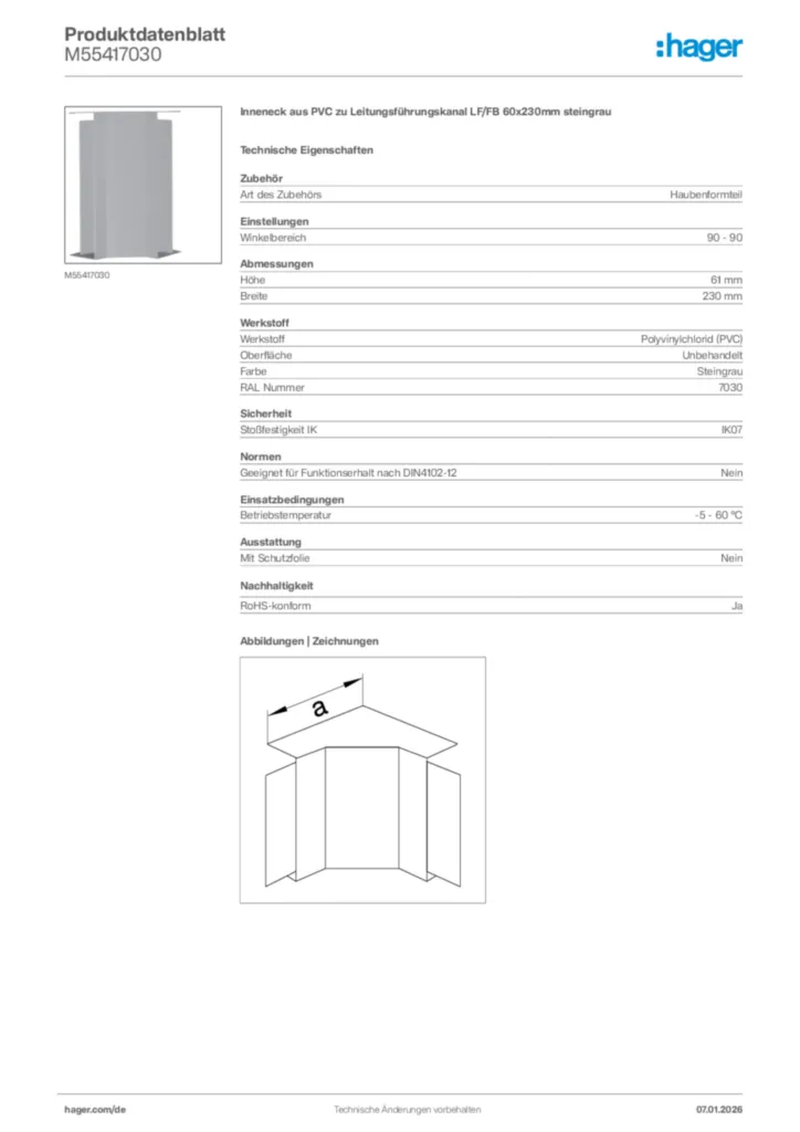 Bild Hager Produktdatenblatt M55417030 | Hager Deutschland