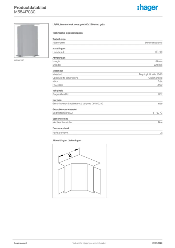 Afbeelding Hager Productdatablad M55417030 | Hager Nederland