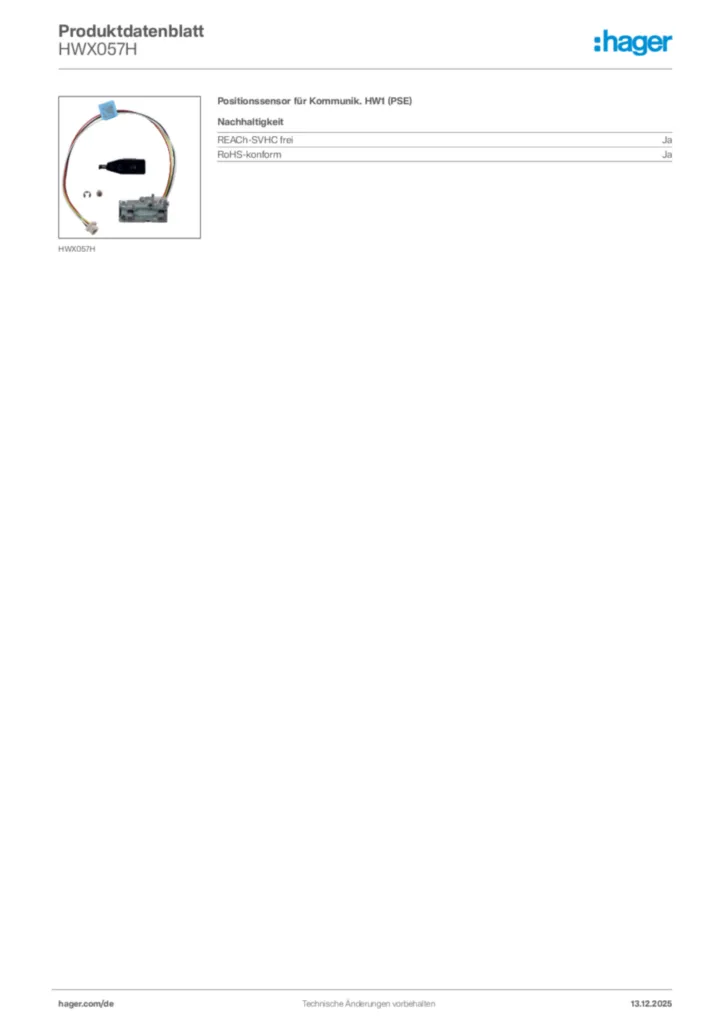 Hager Produktdatenblatt HWX057H